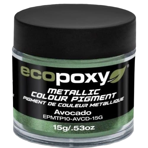 Small jar of avocado metallic color pigment for use with sealers and finishes in wood sealing and paint supplies collections
