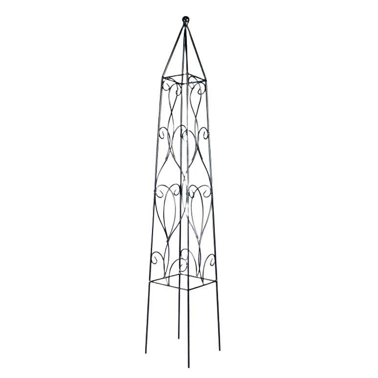 Black metal garden obelisk with decorative wisteria design, supporting climbing plants in outdoor living and lawn & garden collections