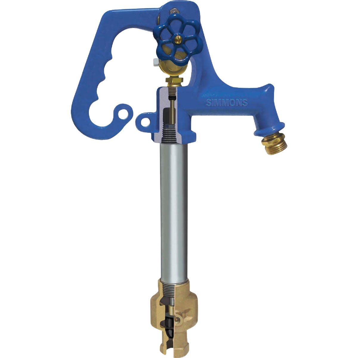 Blue and brass frost-proof yard hydrant with variable flow plunger for plumbing and outdoor faucets collection