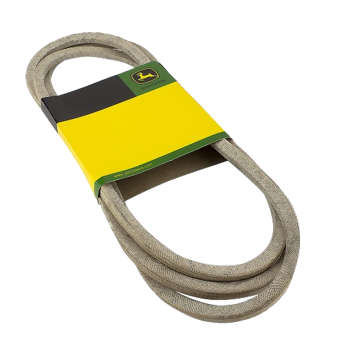Replacement V-belt wrapped in yellow and black John Deere branded packaging for automotive and machinery parts under $100 collection