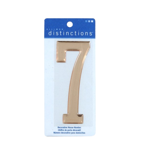 Gold domed adhesive house number 7 on blue and white backing, for hardware and home improvement use under $50 collection