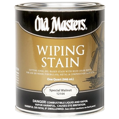 Quart can of oil-based Old Masters walnut wiping stain for wood and multipurpose finishing projects