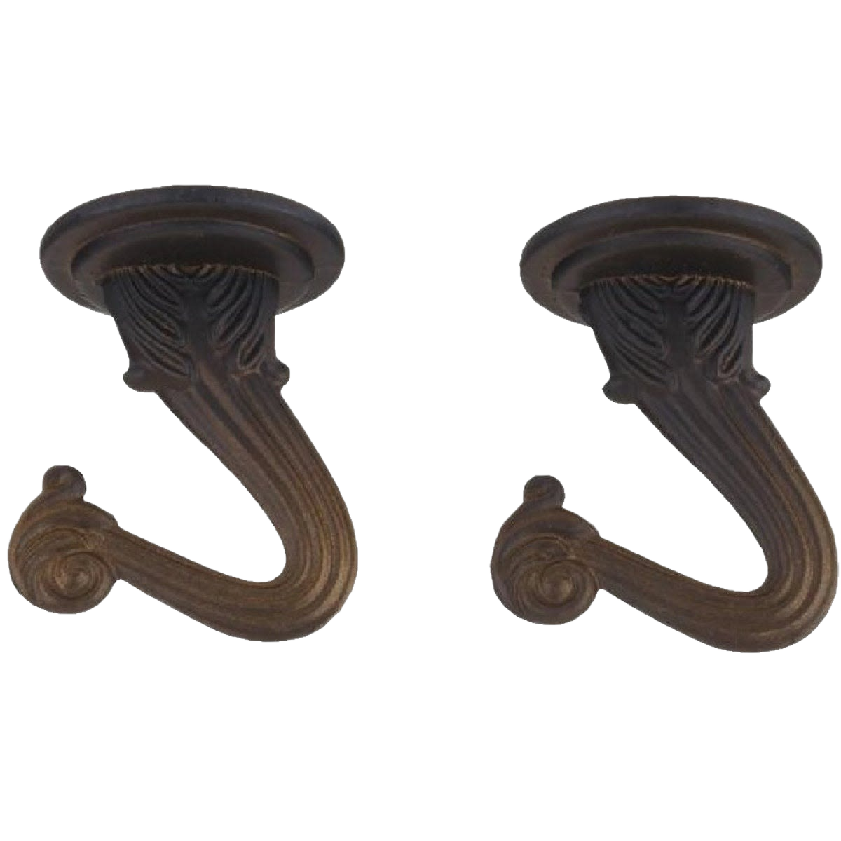 Pair of oil rubbed bronze swag hooks with decorative detailing for lighting and drapery in home improvement collections