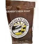 Brown resealable pouch of Berardi's chocolate fudge hot cocoa mix with vintage-style logo and coffee cup graphic