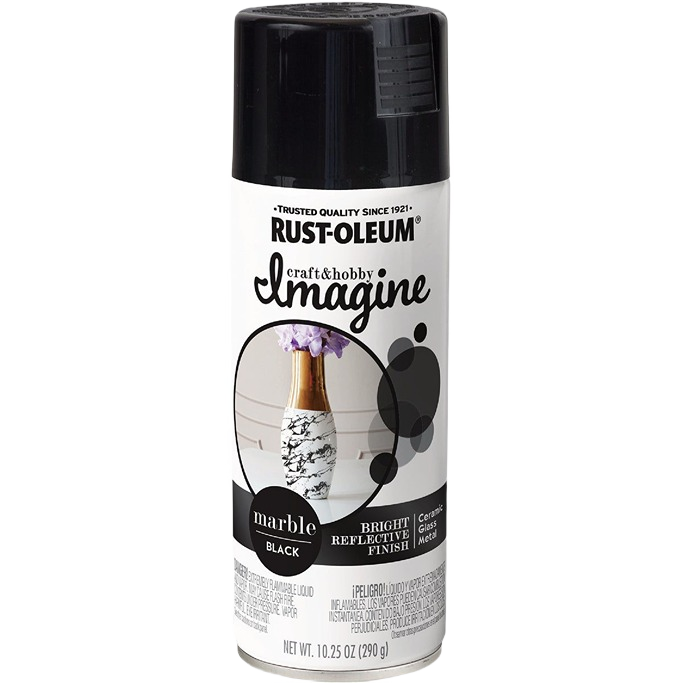 Can of Rust-Oleum Marble Black Imagine spray paint with bright reflective finish for specialty paint projects under $50