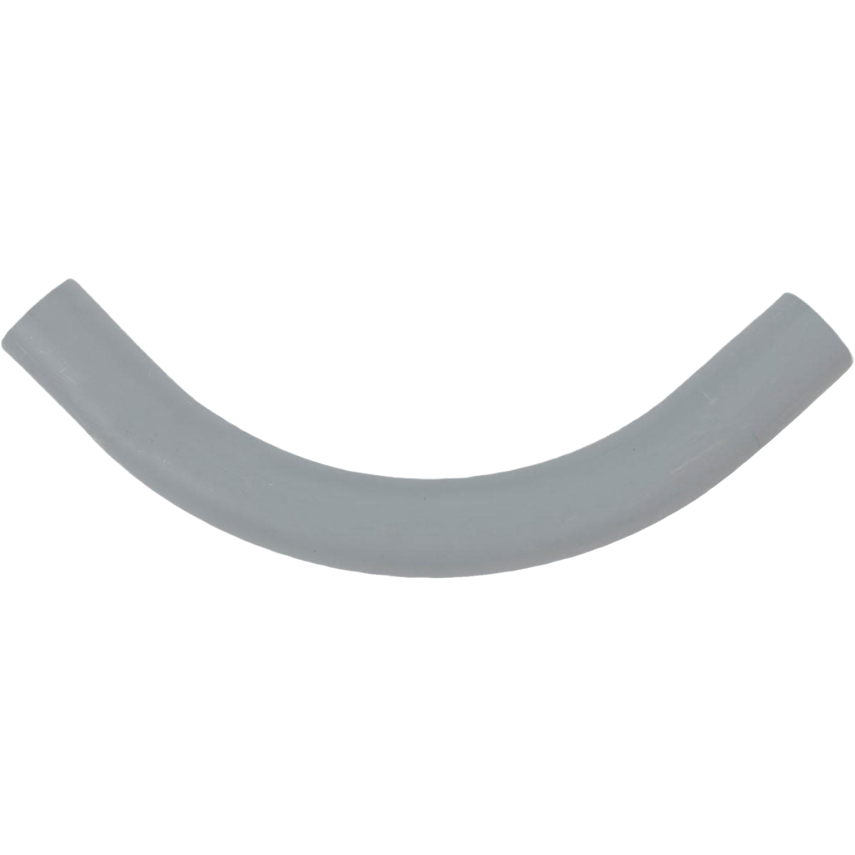 Light gray PVC elbow pipe fitting angled at 90 degrees for plumbing and home improvement projects