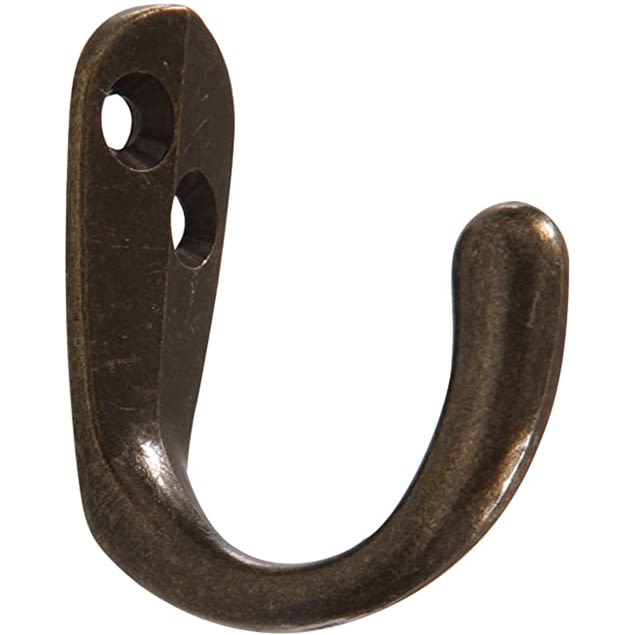 Antique brass clothes hook for storage and organization, suited for home improvement and hardware needs under $50 collection