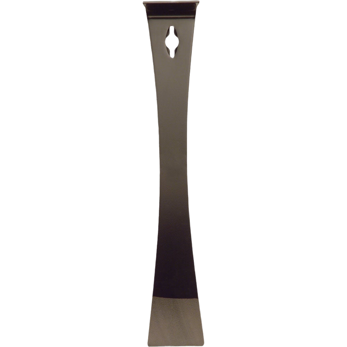 Metal pry bar with beveled edge and nail puller hole, designed for home improvement and tool use