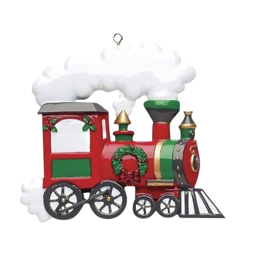 Red and green train ornament decorated with holiday wreath from Christmas Ornaments & Tree Decorations under $50 collection