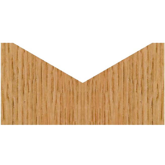 Wood sample with a precise 120-degree V-groove cut for decorative woodworking in tool accessories collections