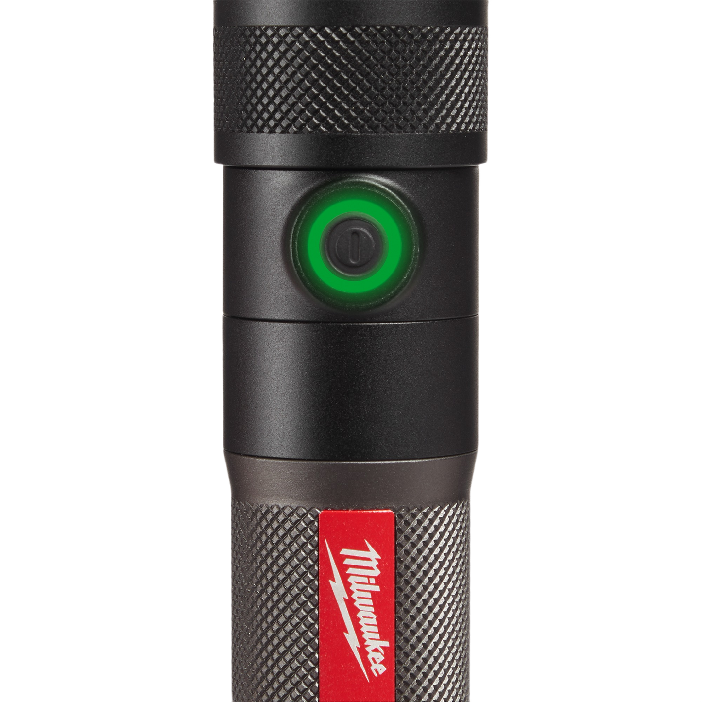 Black USB rechargeable flashlight with green illuminated power button and textured grip for tools and home improvement tasks