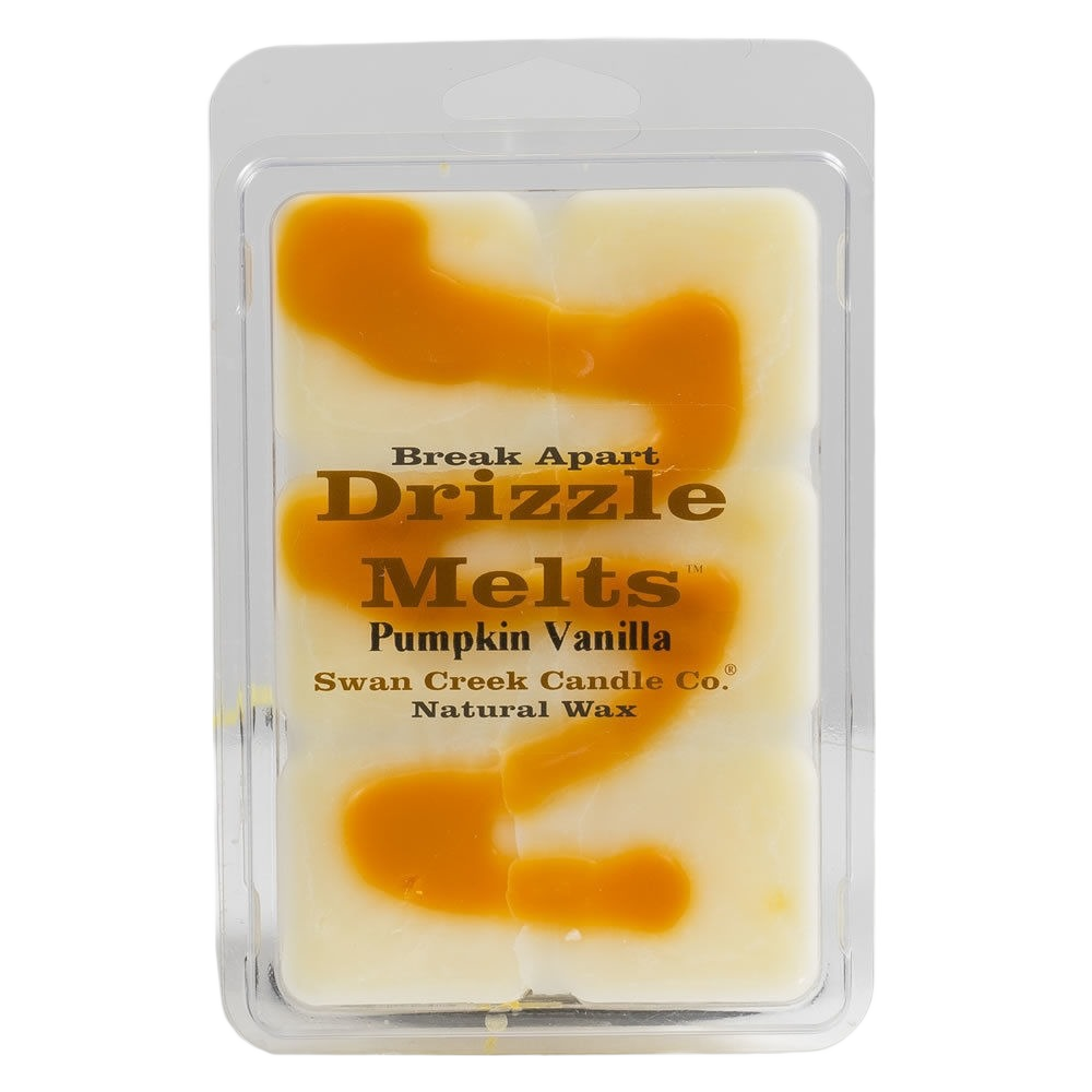 Six-pack natural wax melts with creamy vanilla and pumpkin drizzle scent for home fragrance and ambiance