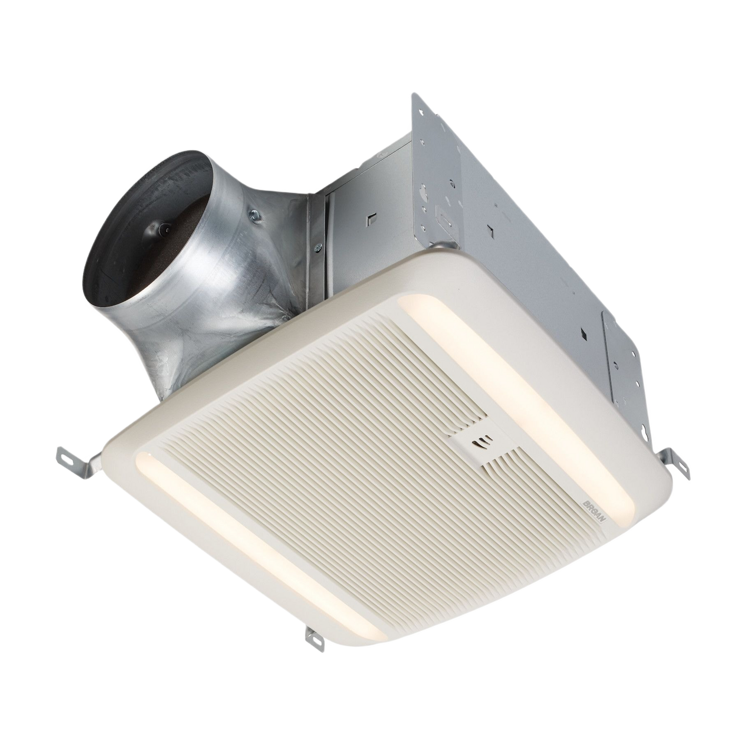 Ceiling-mounted exhaust fan with integrated LED light and humidity sensor for home improvement projects