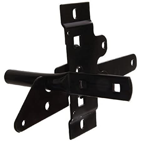 Black metal post mount latch designed for secure gate closure in home improvement hardware under $50 category
