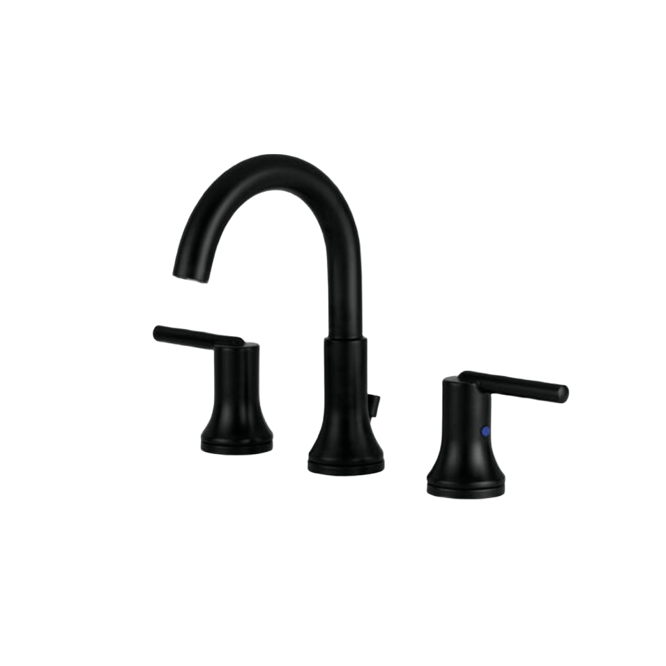 Matte black widespread faucet set with dual handles and curved spout for home improvement projects and bathroom upgrades