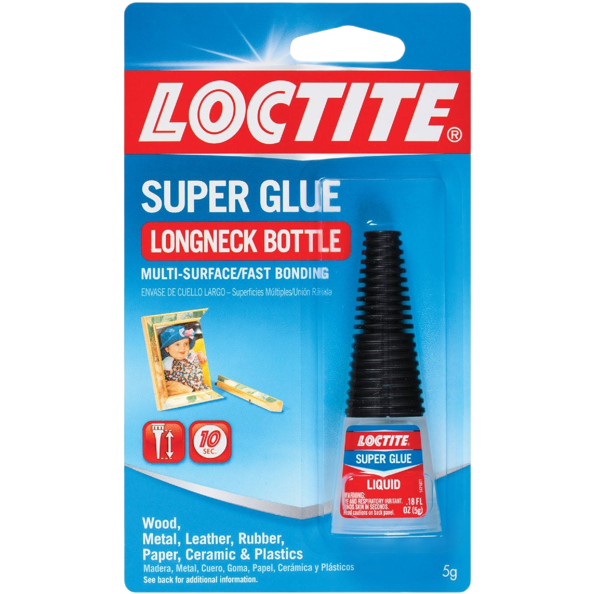 Loctite super glue in a longneck bottle for fast, strong bonding on multiple surfaces in glue and adhesives collection