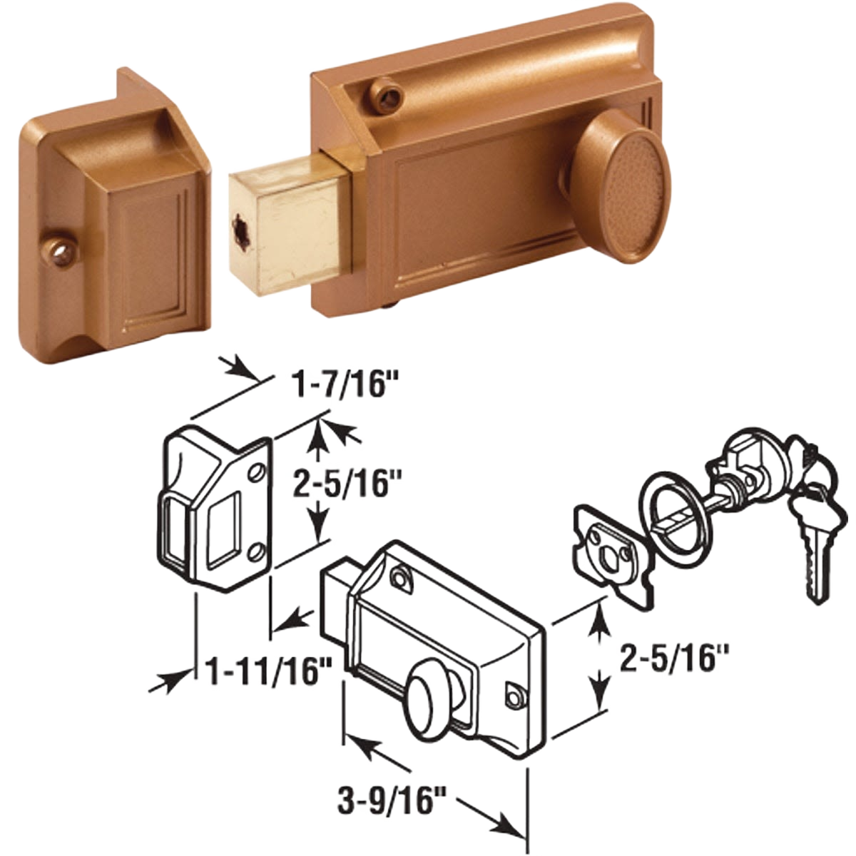 Brass painted die-cast deadbolt lock with 5-pin tumbler cylinder for hardware and home improvement projects under $50 collections