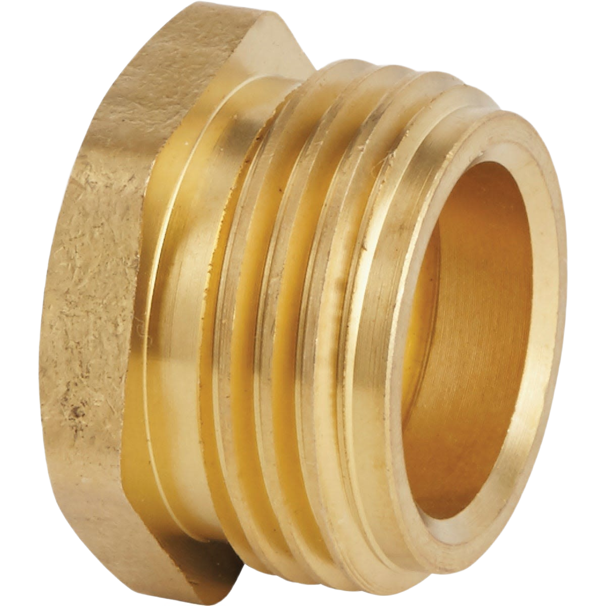 Brass non-swivel hose connector with 3/4 inch MNH x 1/2 inch FNPT fitting for watering and irrigation systems