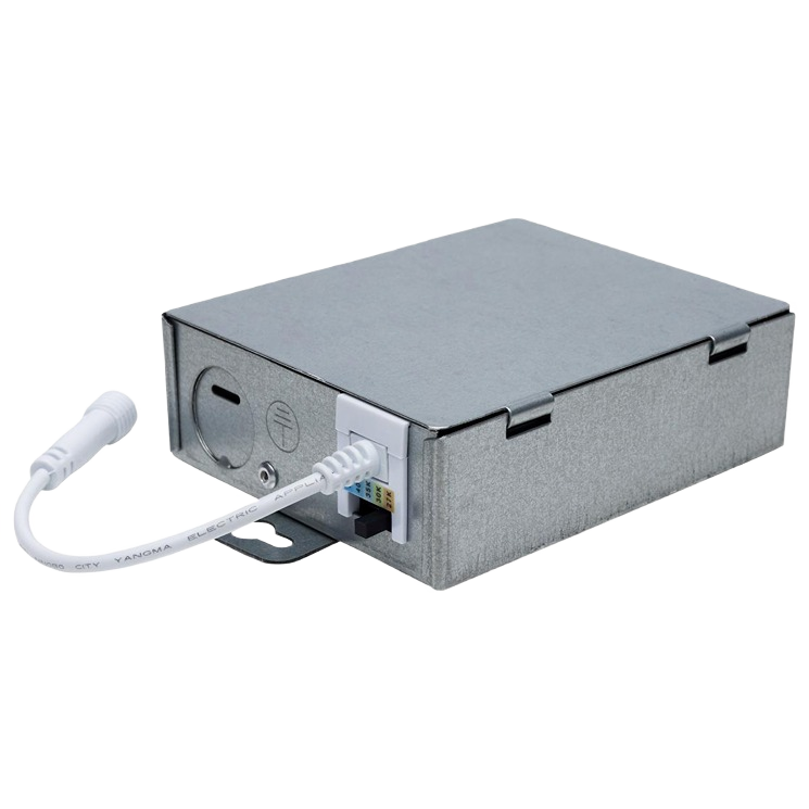 Metal junction box with attached wiring connector for electrical and lighting installation in home improvement projects