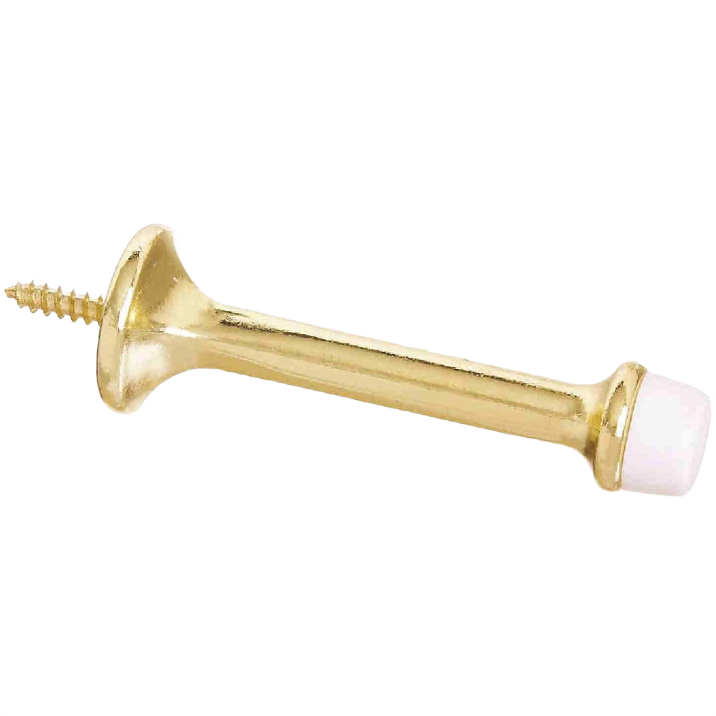 Bright brass rigid door stop with rubber tip for wall protection in Door Accessories and Home Improvement collections under $50