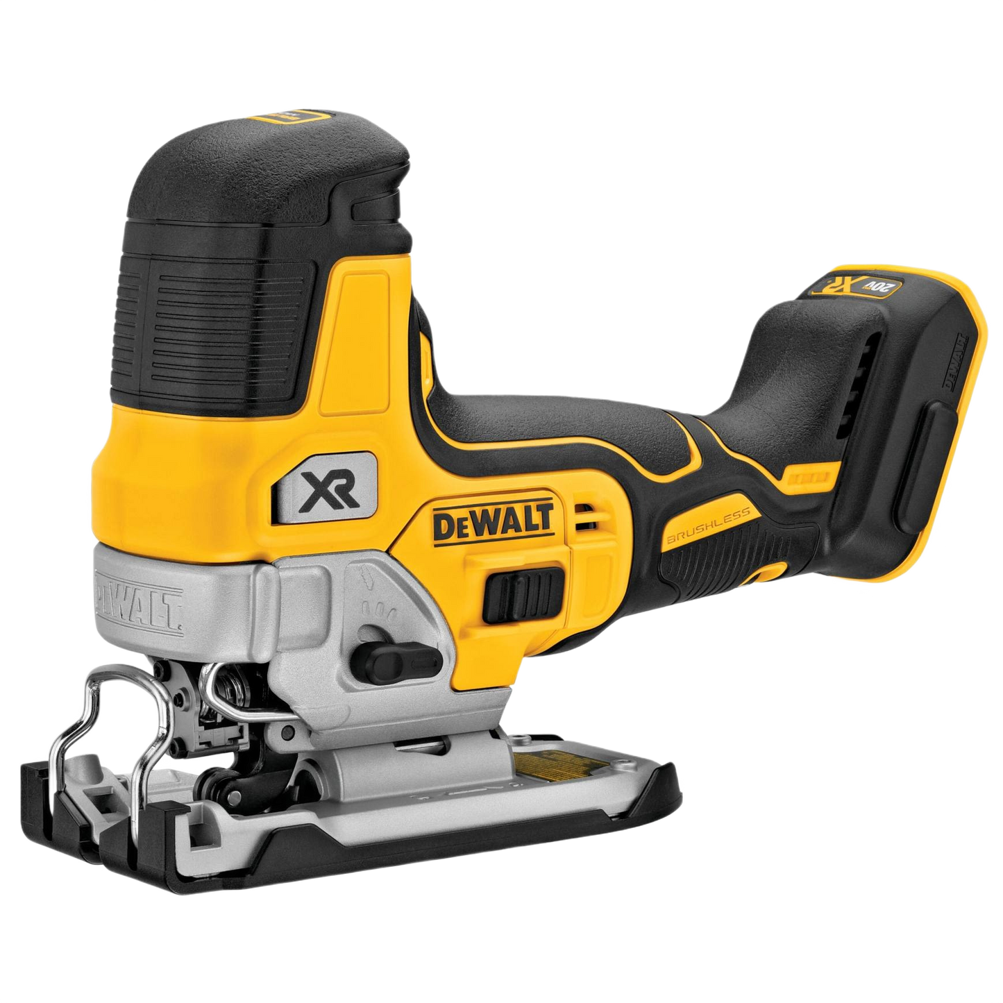 Yellow and black cordless barrel grip jigsaw with brushless motor for precision cutting in tools and home improvement tasks