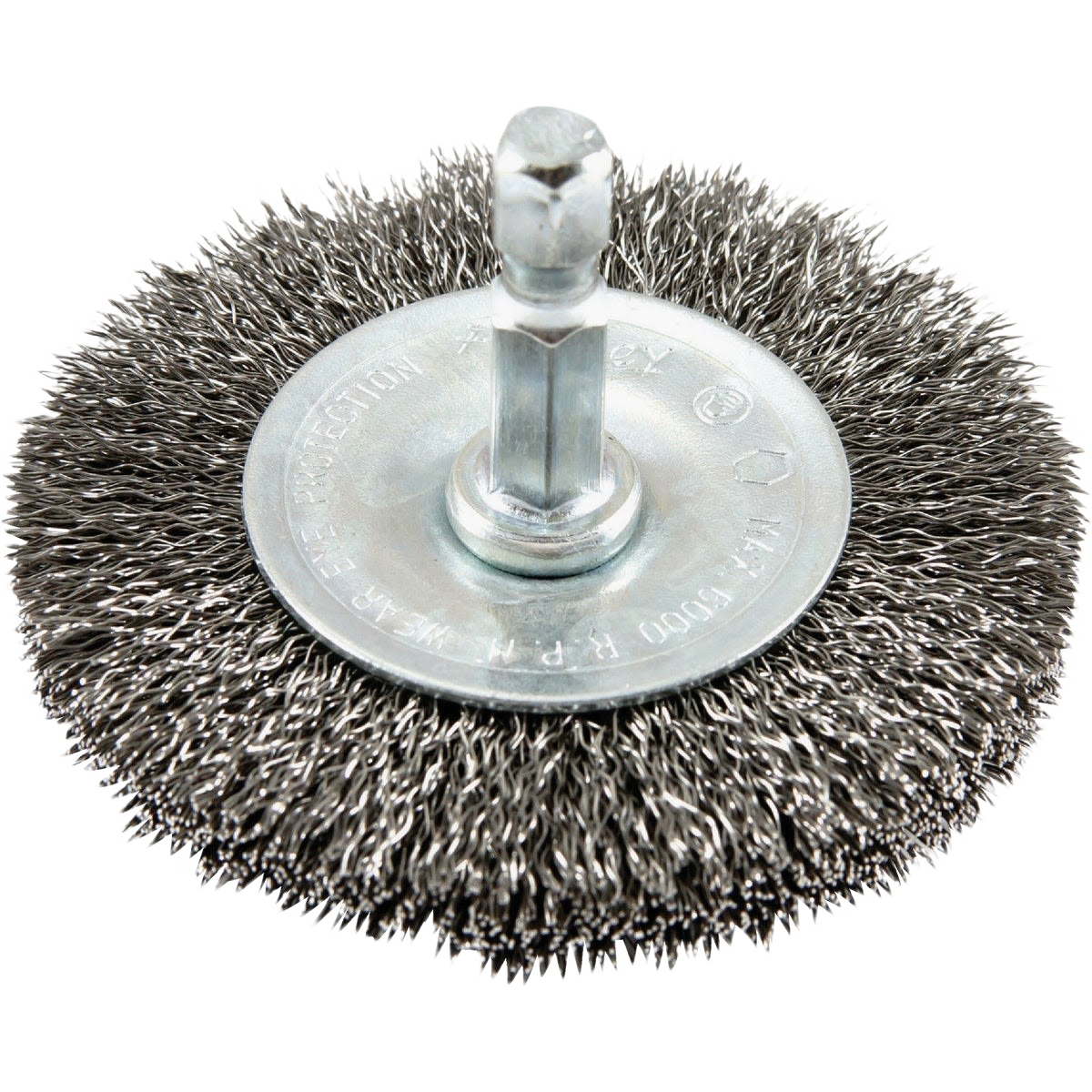 Fine wire drill-mounted wheel brush with twisted steel bristles for tools and home improvement tasks