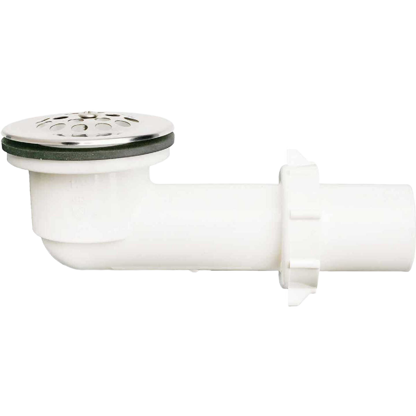 White plastic PVC overflow and waste shoe with chrome-plated steel drain face for plumbing repairs under $50 collections