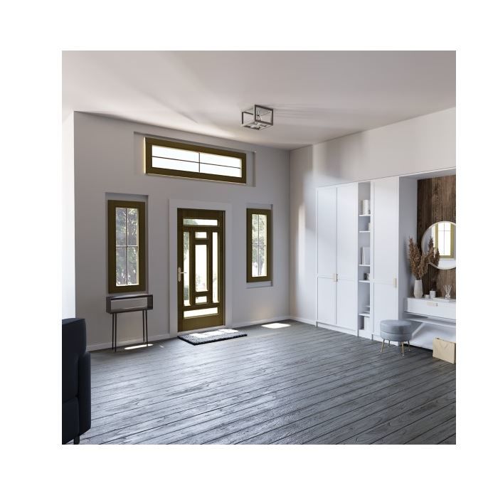 Minimalist brushed nickel 12-inch 4-light flush mount fixture in modern entryway with natural light and hardwood floor
