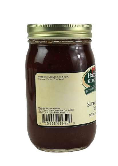 Jar of Hartville Kitchen strawberry jam with gold metal lid from jams and jellies collection and food & beverage category