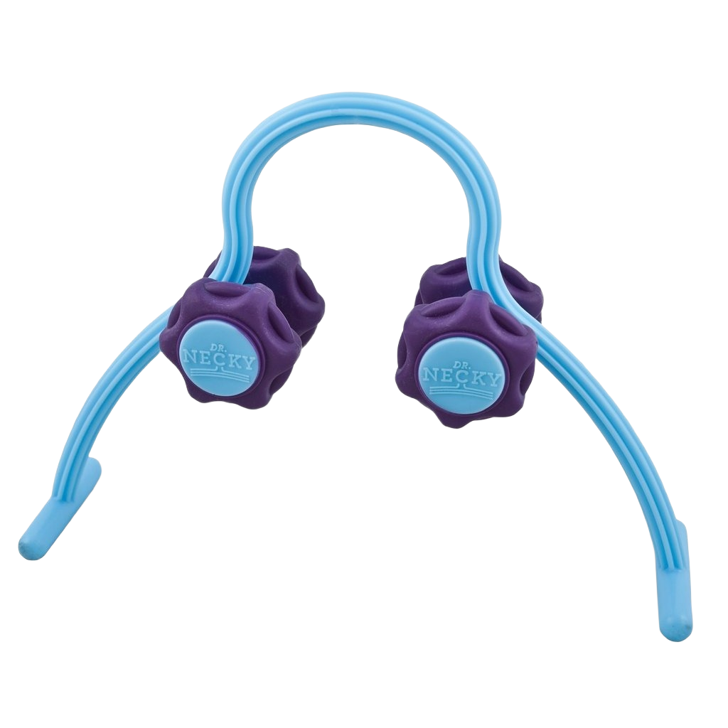 Compact blue and purple neck massager with rotating knobs for muscle relief in health and beauty under $50 collection