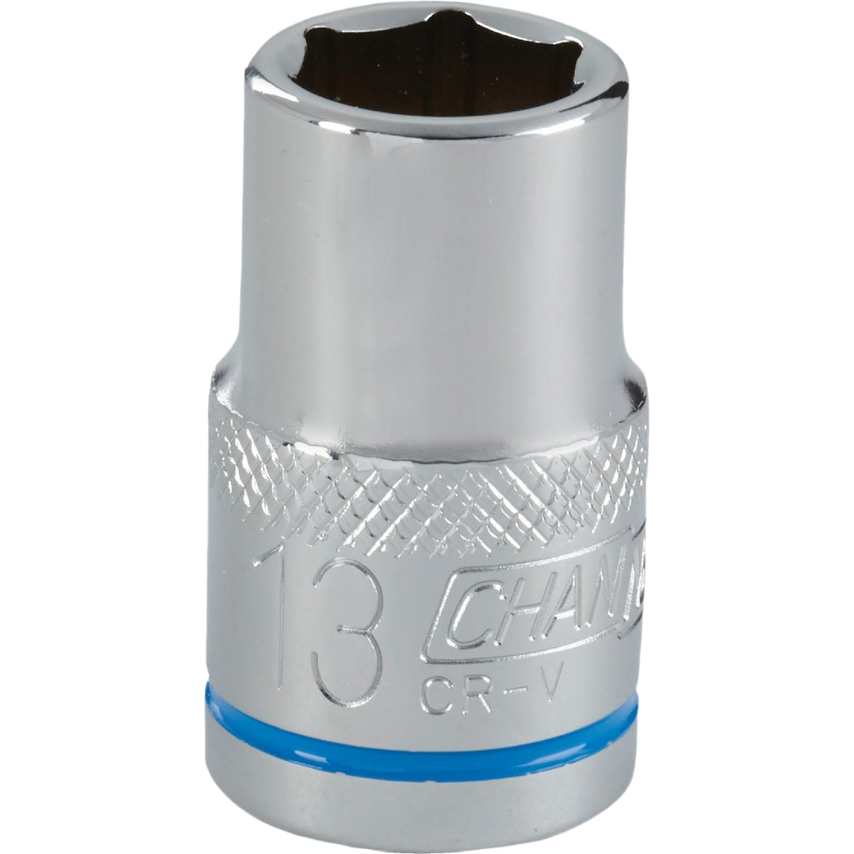 Chrome-plated 13mm 6-point shallow socket with knurled grip for precise fastening in home improvement tasks