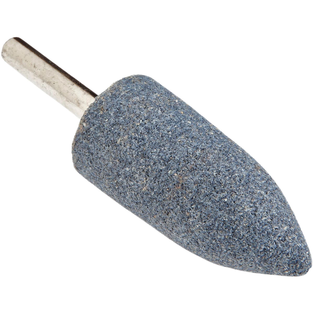 Pointed blue aluminum oxide grinding stone with metal shank for power tool accessories and home improvement tasks