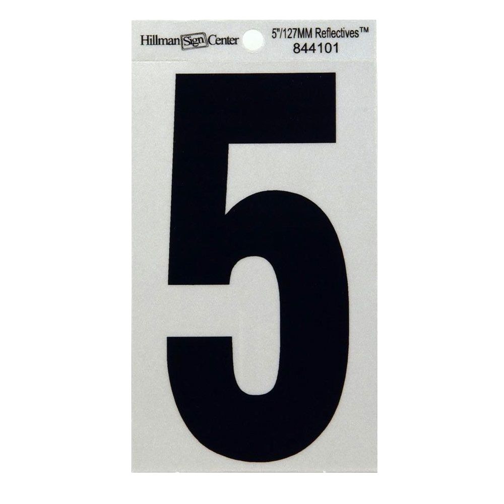 Hillman 5-In. Black & Silver Reflective Adhesive House Number 5