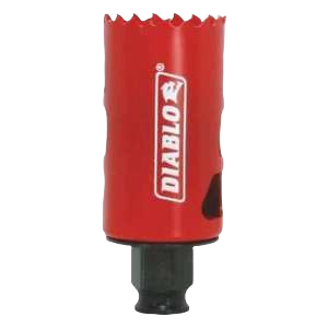 Red metal hole saw with sharp teeth and quick-release mandrel, suitable for woodworking tools and home improvement projects under $50