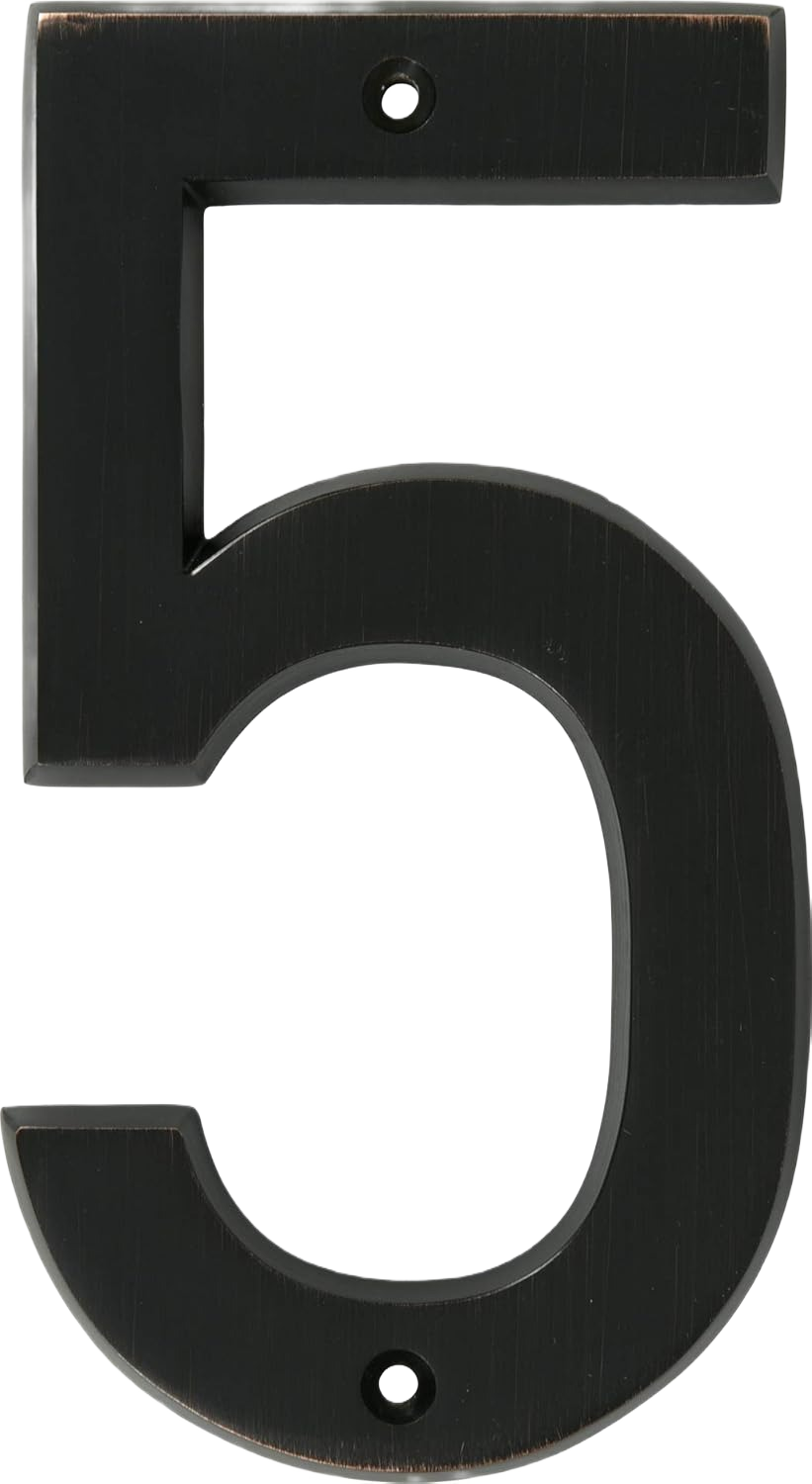 Old World Bronze house number 5 with mounting holes for home improvement and signage in hardware collections