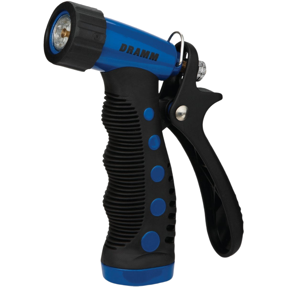 Blue and black heavy-duty metal pistol nozzle for watering and irrigation in lawn and garden tool collections
