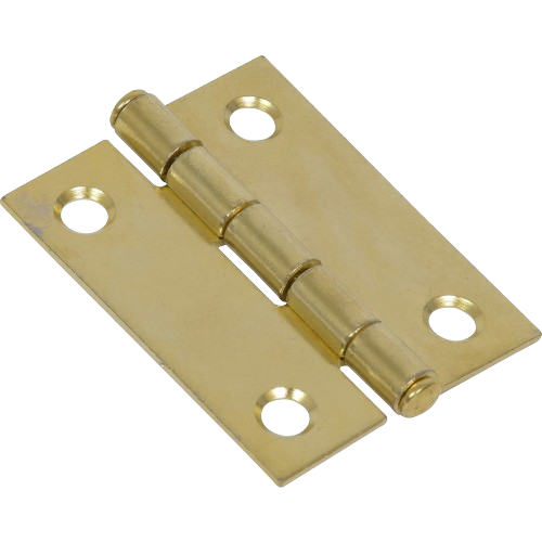 Brass light narrow door hinge with fixed pin and four mounting holes for tools and home improvement projects