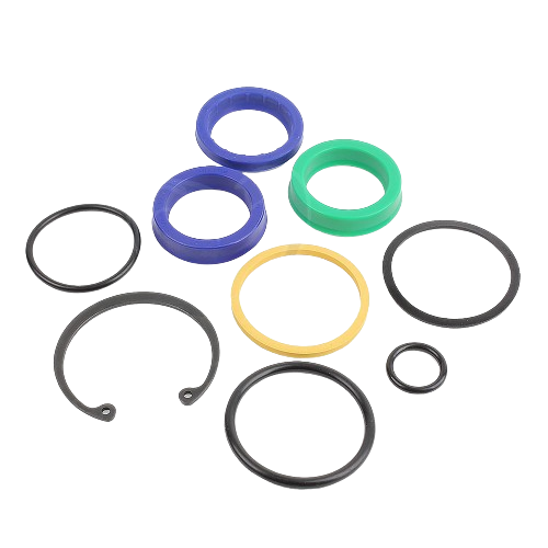 Assorted colored hydraulic seal components and rings for automotive and mechanic tools accessories collection