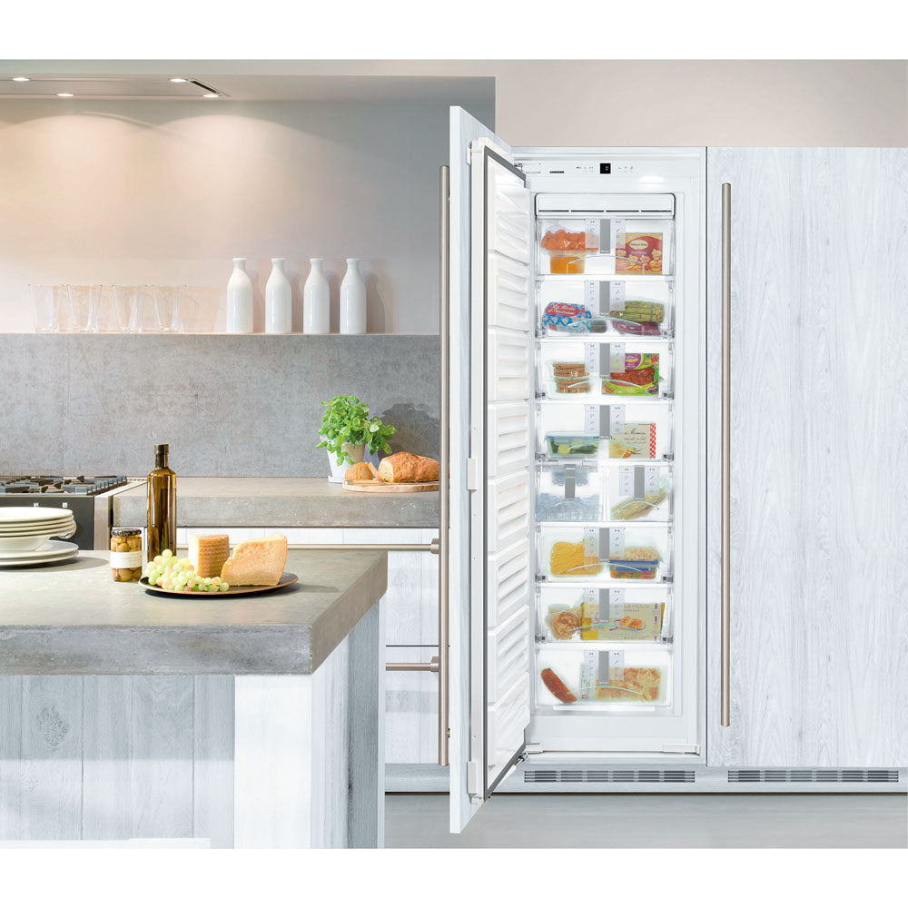 Built-in freezer with transparent drawers and ice maker in bright modern kitchen from Freezers & Ice Makers collection