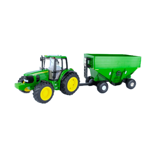 Green and yellow toy tractor with attached green gravity wagon in vehicles and toys under $100 collection