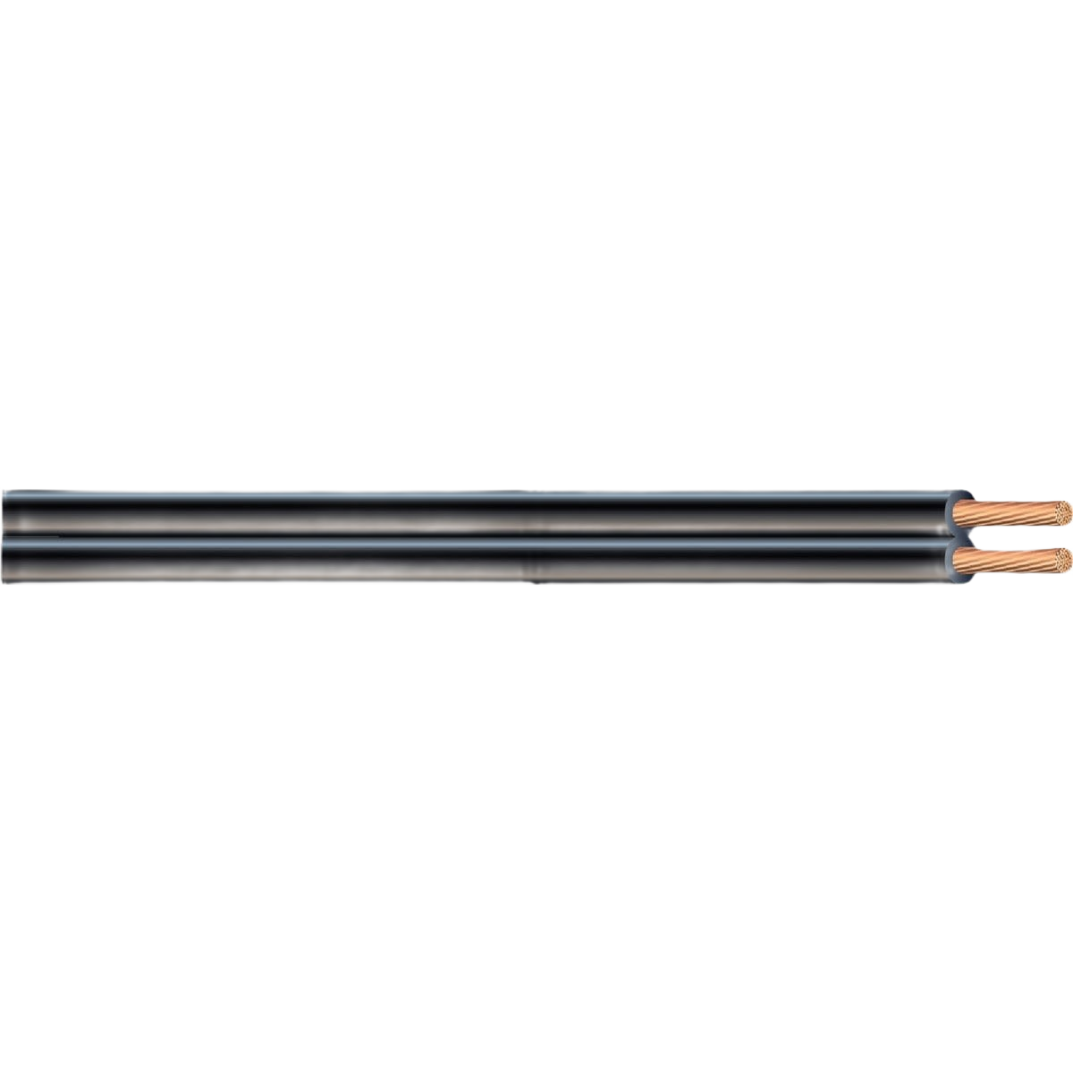 Black low voltage cable with dual copper conductors for wiring in home improvement and electrical projects