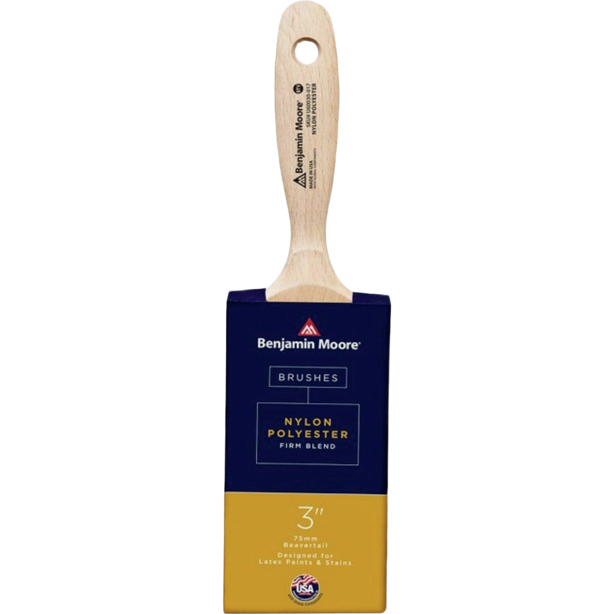3-inch beavertail brush with firm nylon blend bristles for latex paints, part of Benjamin Moore paint brush collection