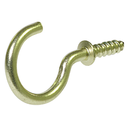 Solid brass cup hook with screw end for hanging lightweight items in hardware and fastener collections