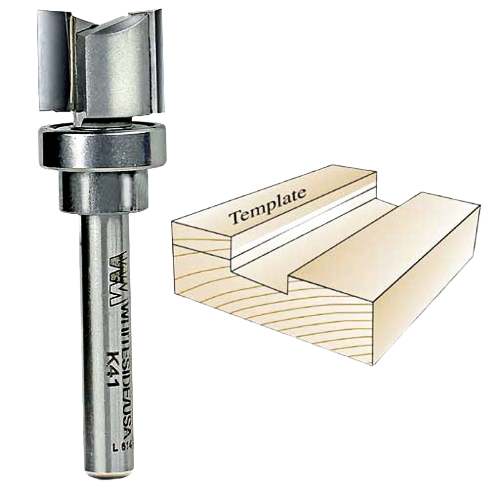 Carbide-tipped Whiteside Keller template router bit with top bearing for precise woodworking and home improvement tasks