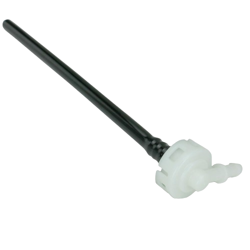 Black fuel pickup tube with white plastic connector for automotive and John Deere engine parts collections