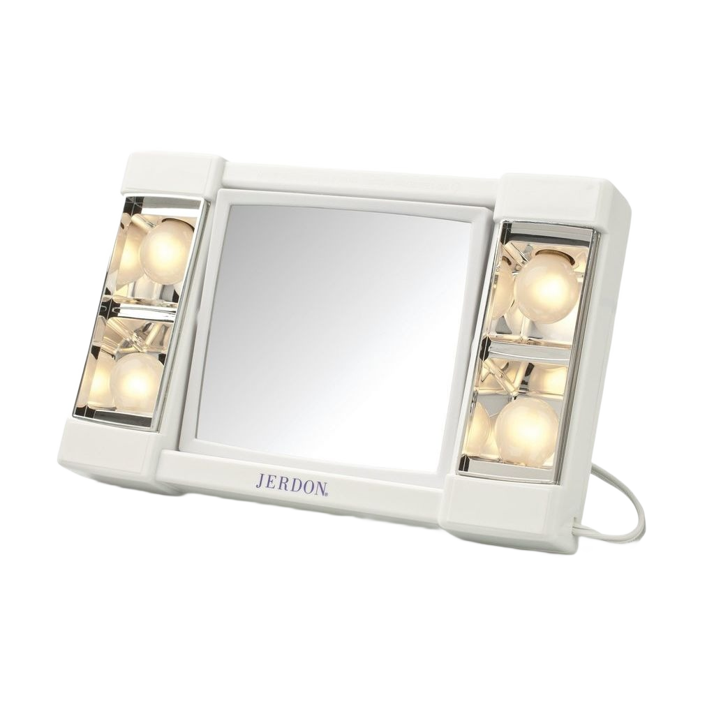 White makeup mirror with built-in lighting on both sides for enhanced visibility in home improvement spaces