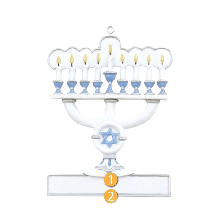White and blue menorah ornament with lit candles and Star of David from Christmas Ornaments & Tree Decorations under $50 collection