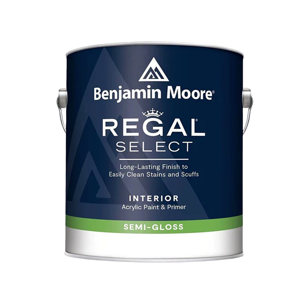 Benjamin Moore Regal Select interior semi-gloss acrylic paint can for home improvement and interior wall paint collections