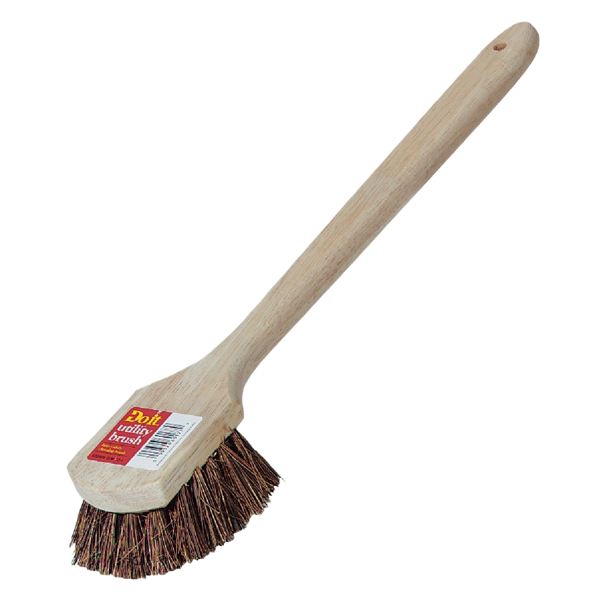 Wood-handled scrub brush with stiff bristles ideal for heavy-duty cleaning in tools and home improvement tasks