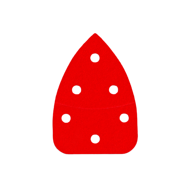 Red detail sanding sheet with multiple dust extraction holes for precision sanding in home improvement projects